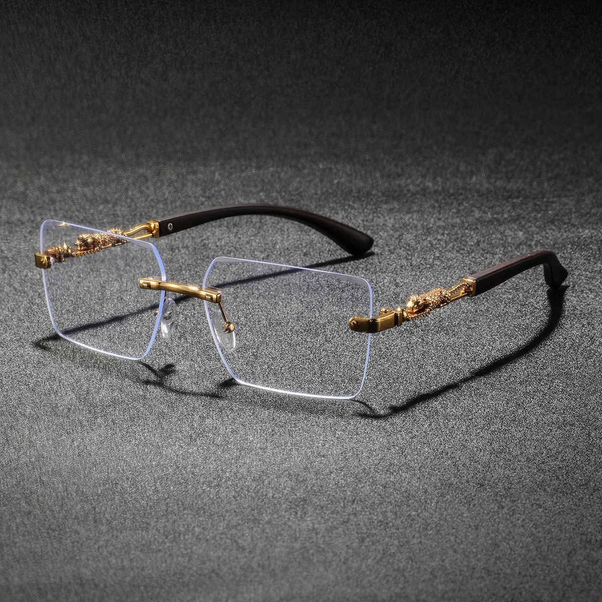 1組の、フレームのない、金色の木目模様が施された、長方形の、 - Men'S Fashion Non Prescription Glasses のレビューと価格
