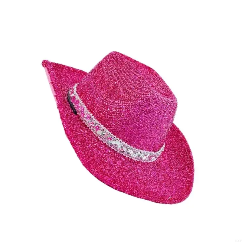 Stylish Glitter Powder Western Hat for Adult Unisex Sparkling Fabric Cowboy Hats 