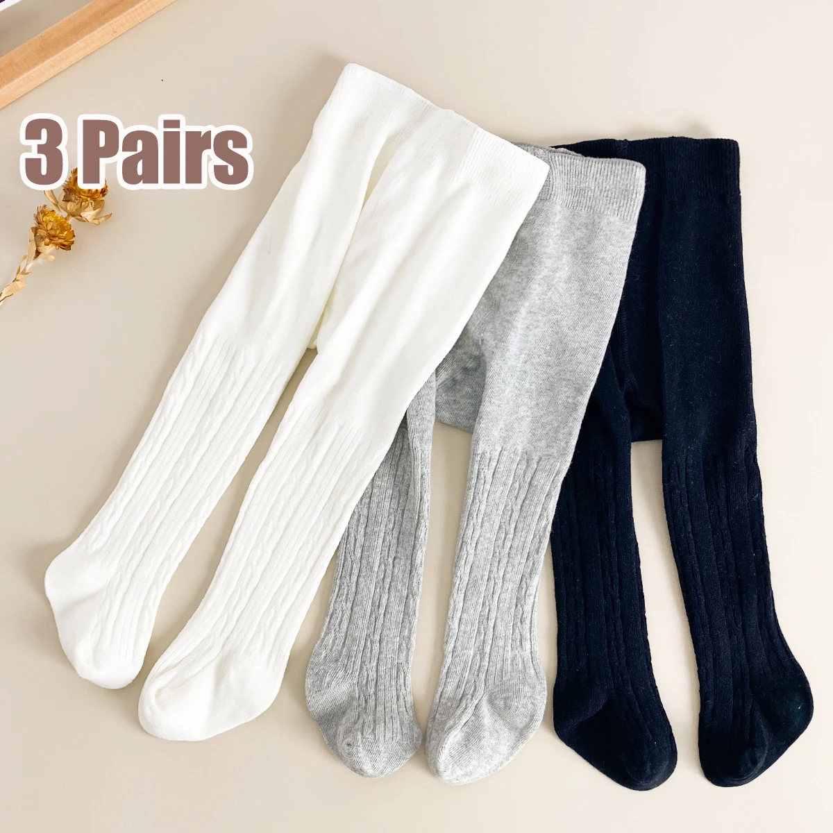 3 Pairs Kids' Tights Little Girl's Tights, Solid Color Style, Simple and Versatile, Suitable for Outer Wear or as a Base Layer