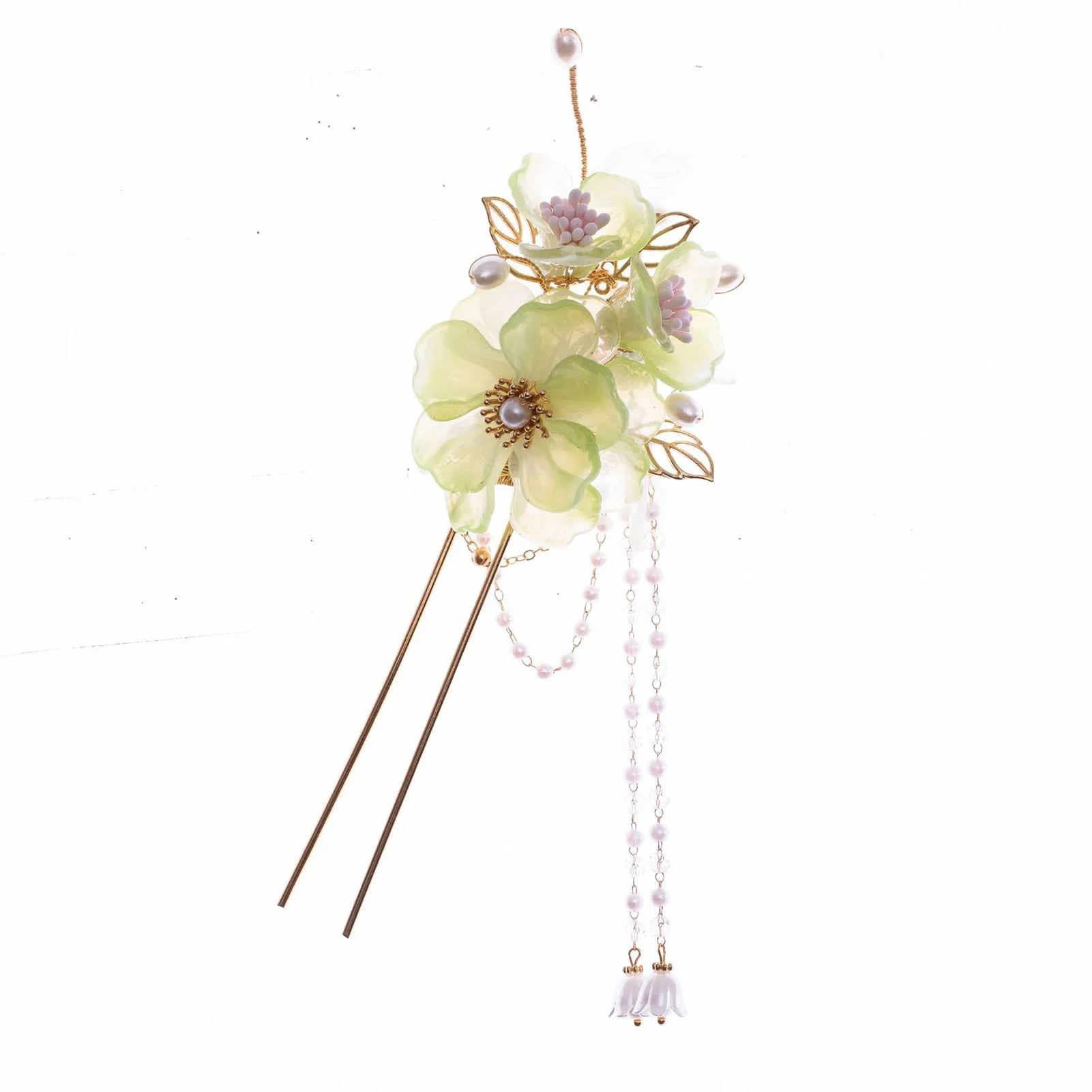 Luxurious U Shape Hair Pin with Pearl Tassel Flower Messy Bun Maker Alloy Tiara for Woman Hair Styling Making Pins