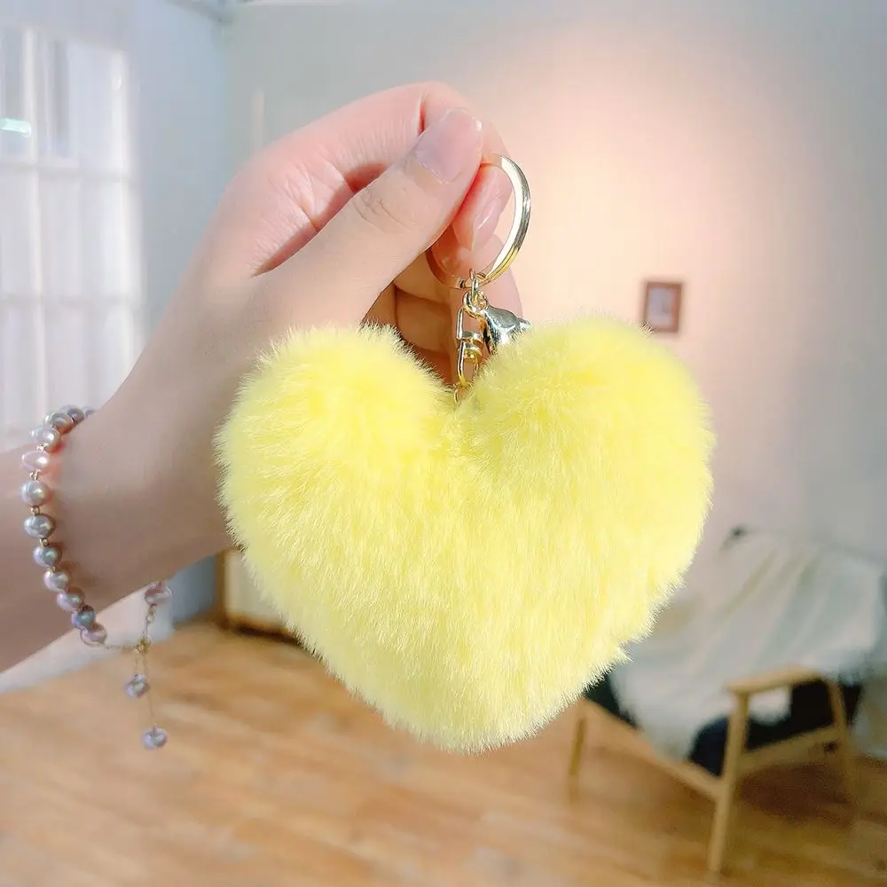 Fashion Love Heart Plush Bag Pendant Imitation Rabbit Fur Solid Color Hanging Decoration Fluffy Ball Bag Accessories Key Chain
