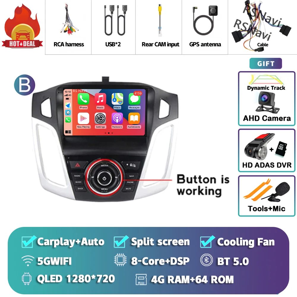 Android 15 Carplay Auto Autoradio Multimedia Speler voor Ford Focus 3 2011-2019 Autoradio Wifi+4G DSP GPS Stereo 2din Head Unit