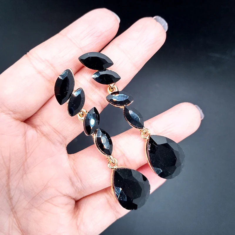 SINLEERY vintage blue black red stones big earrings for women wedding party jewelry accessories