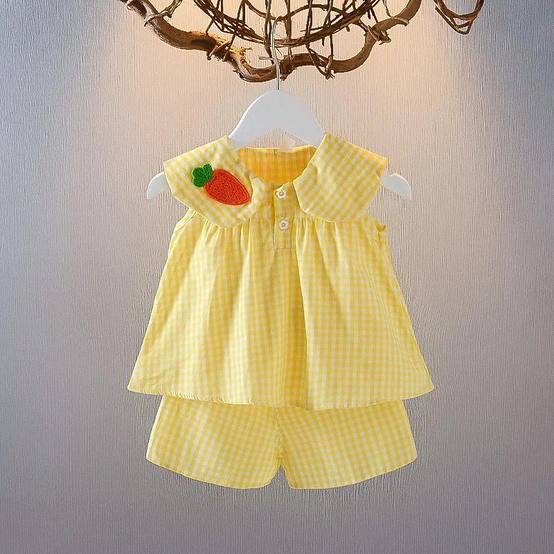 

2025 Baby Girl Summer Clothes Sets Infant Kid Cute Fruit Cotton Girls Plaid Sweet Princess 2pcs Suit Children's Clothing Clothes