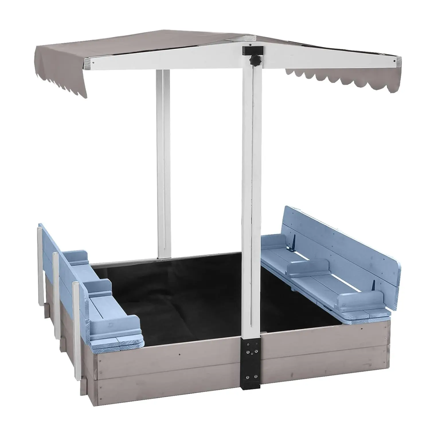 #Wooden Sandbox Adjustable Canopy 2 Foldable Seats Outdoor with Lid Brown, Customized