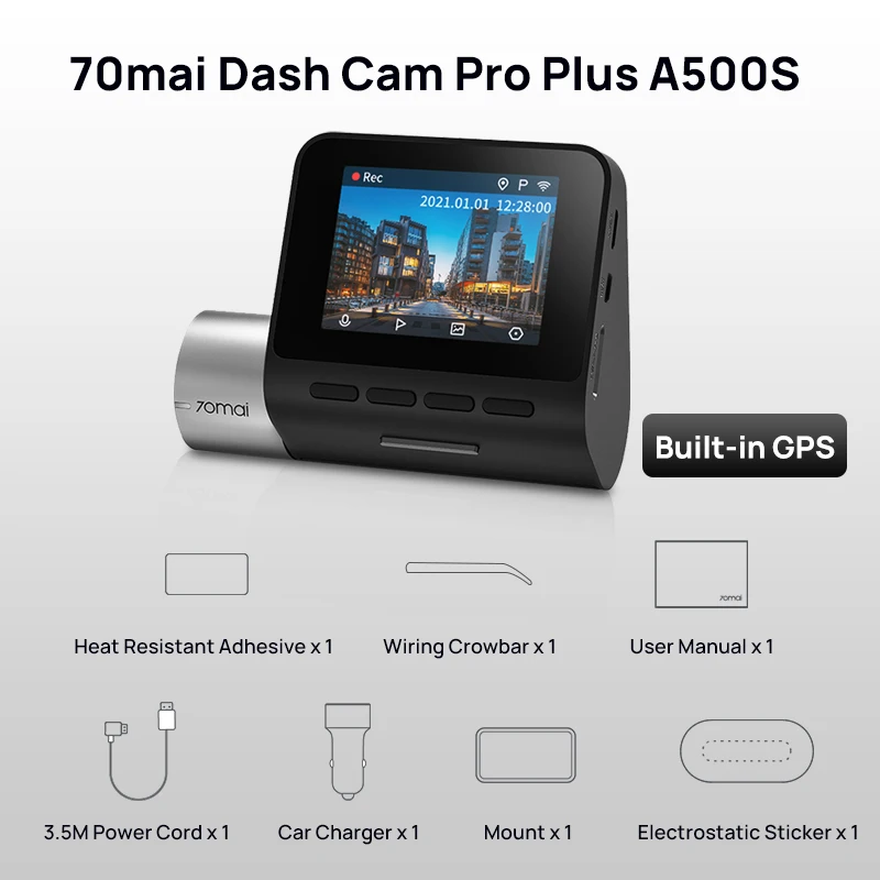 70mai Dash Cam Pro Plus A500S 1944P ADAS GPS Camera 70mai Front Cam A500S 140FOV Car DVR 24H Parking Support Rear Interior Cam