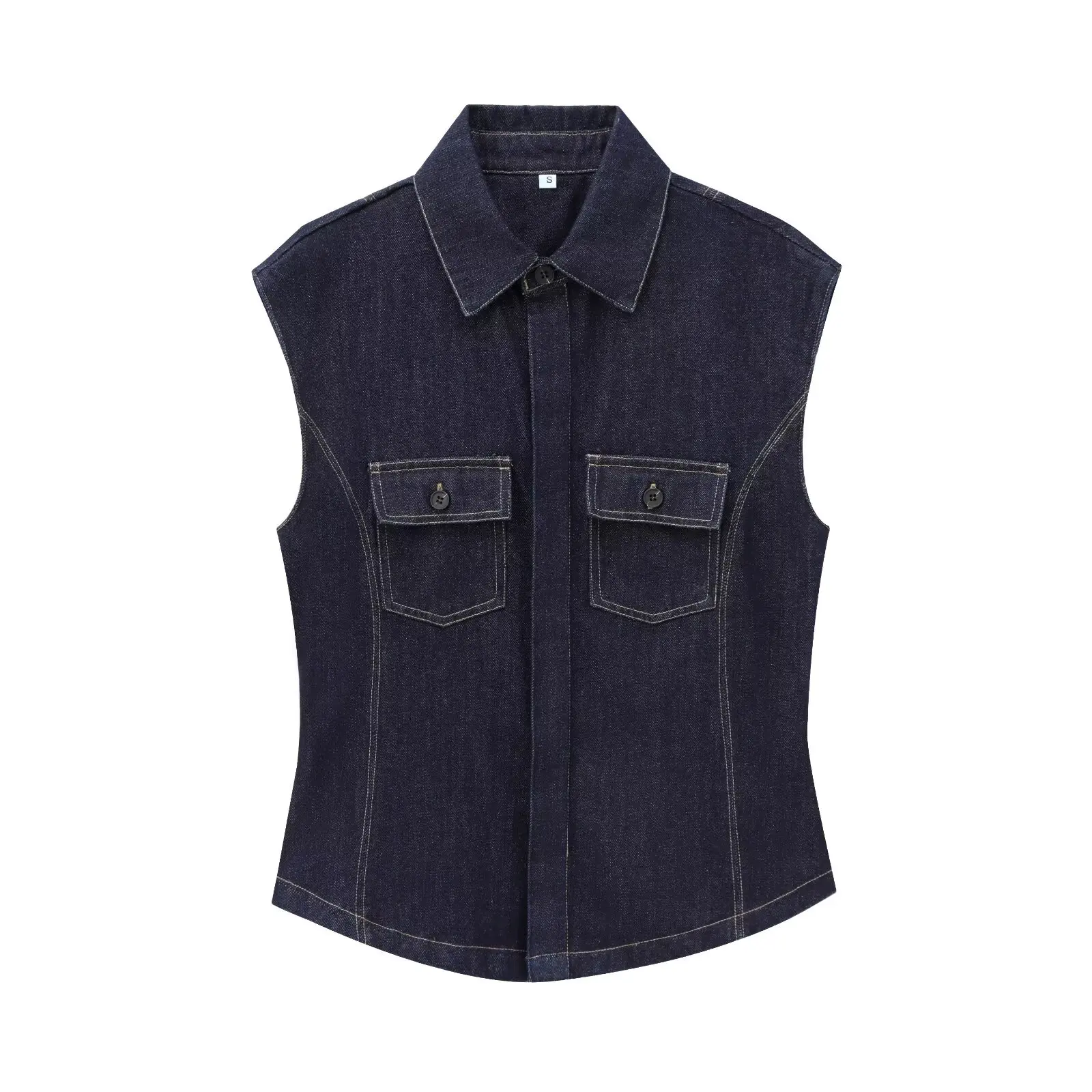 

ZAB Autumn New Women's Faion Design Sense Denim Vest Street Sle Svel Collar Polyester Fiber No Sve Bal