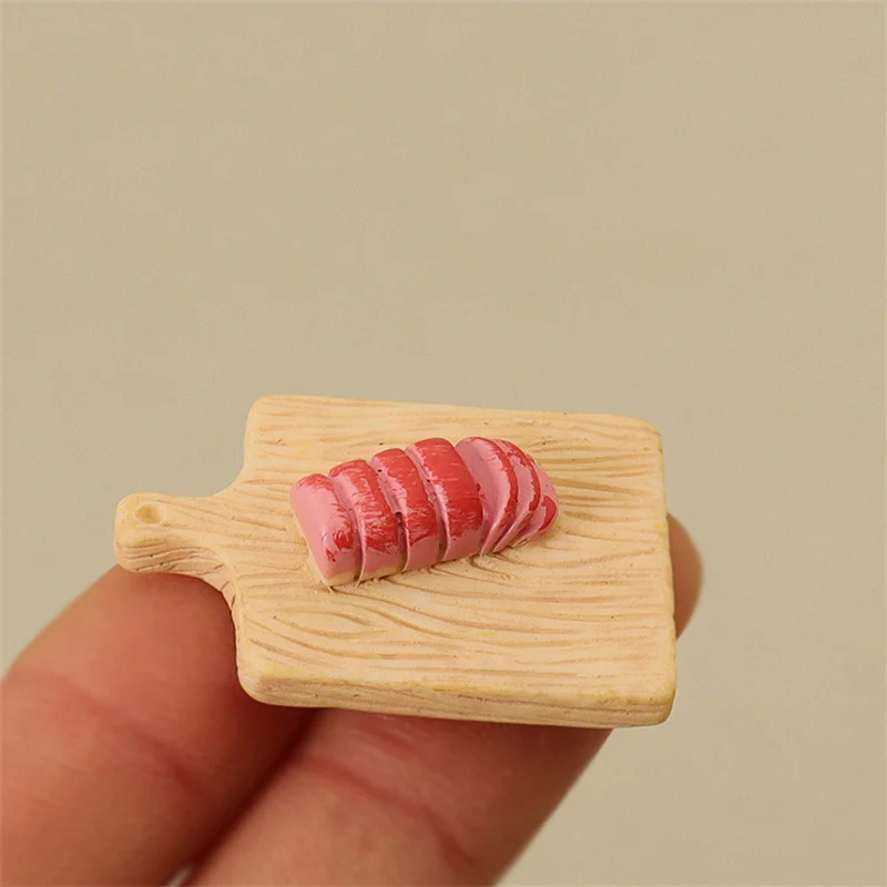 1 Set 1:12 Dollhouse Miniature Cookware Kitchen Knife Set Beefsteak Cutting Board Model for Doll House Kitchen Decor Toy