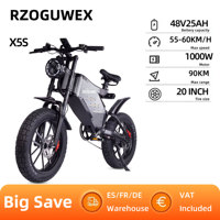RZOGUWEX X5S Adult Electric Bicycle 1000W All-Terrain Electric Bicycle 48V 25Ah Battery 20-Inch Fat Tire E-Mountain Bike