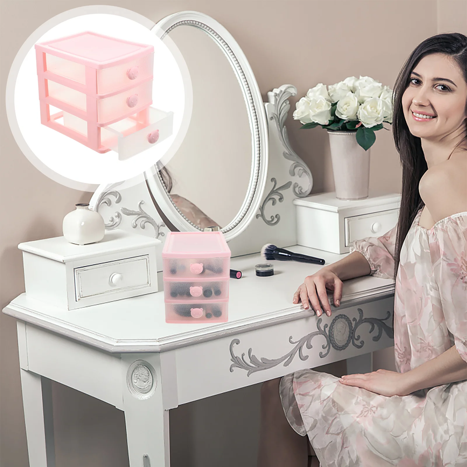 

Desk Organizer with Drawers Multi-Layers Stationery Storage Box Sturdy Practical for Bathroom Living Room Cosmetics Tidy Small