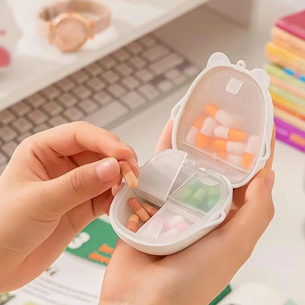 

Plastic Cartoon Bear Pill Box Sealed Leak-proof Mini Pill Case 5-Compartment Lightweight Vitamin Organizer Office