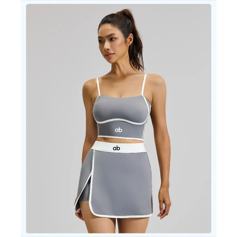 Halter Neck Sports Bra Tennis Skort Set Stylish Workout Outfit for Yoga Tops Tennis Outdoor Activity Women's Sports Fitness Set image 3