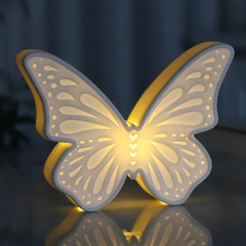 Estatuas de luces nocturnas de mariposa, adornos decorativos de mariposa de cerámica, mesita de noche de dormitorio, luz nocturna decorativa, fácil de usar