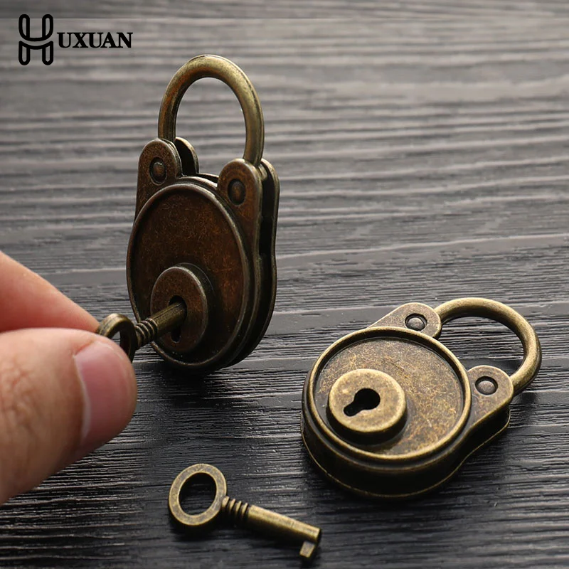 Vintage Chinese Style Padlock Antique Bronze Plated Padlock With Key For Notebook Luggage Suitcase Bag Hardware Locks
