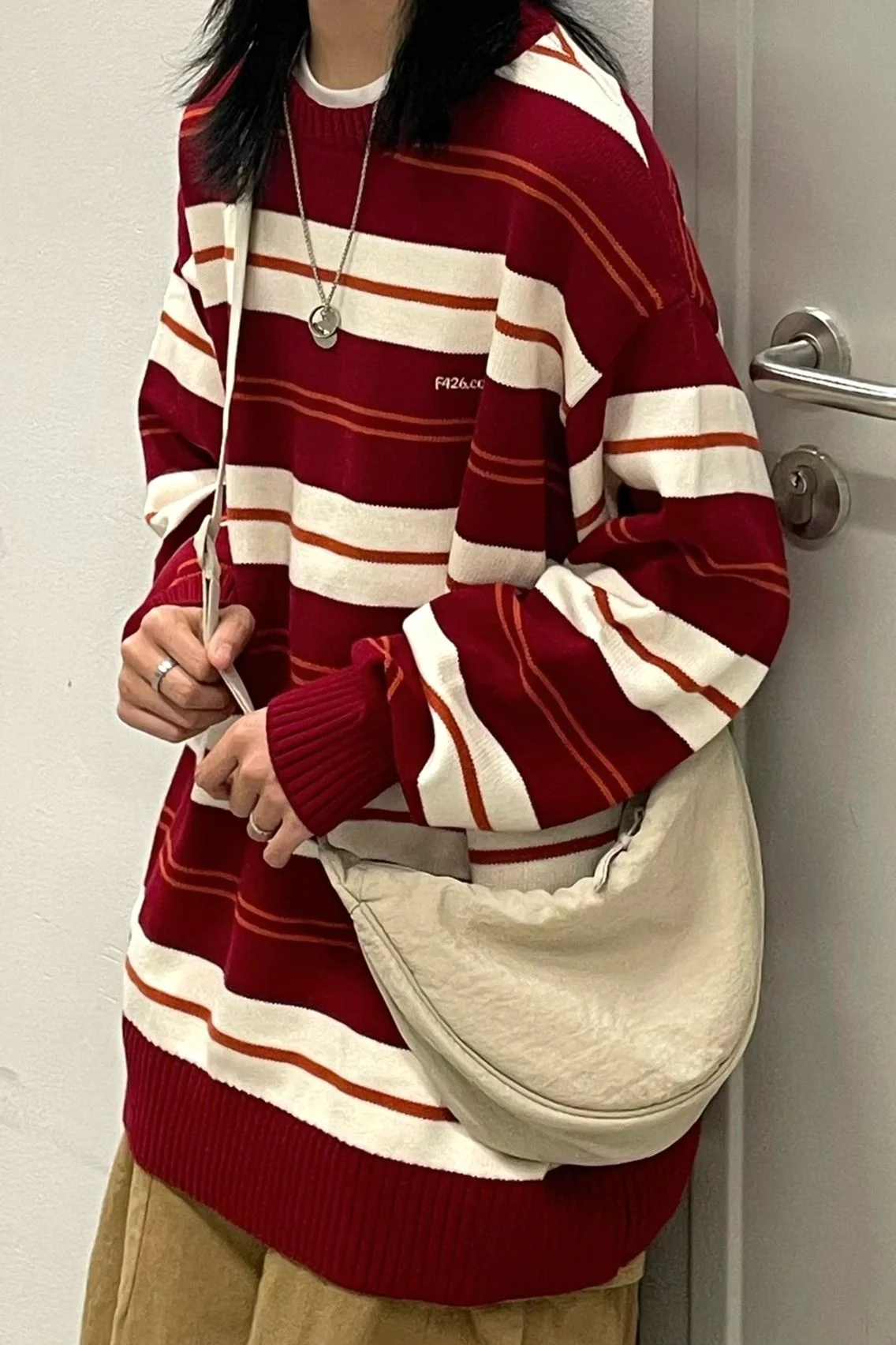 New Women Stripe Sweater Autumn Winter Loose Long Sleeve Pullover Tops Korean Ladies Knitted Patchwork Korean Sweaters