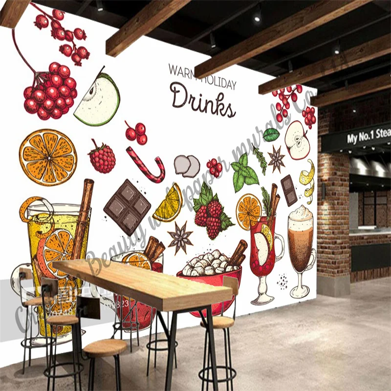 Custom Hot Drink Juice Cocoa Coffee Wallpaper Beverage Shop Restaurant Cafe Milk Tea Shop Background Wall Contact Paper