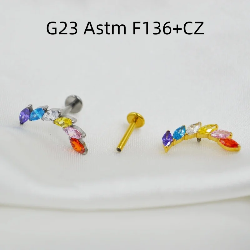 Lot10pcs G23 Titanium 7 Oval Color CZ Gems  Lip Labret Ring Bar Ear Cartilage Helix Rook Tragus Studs 16G Body Piercing Jewelry