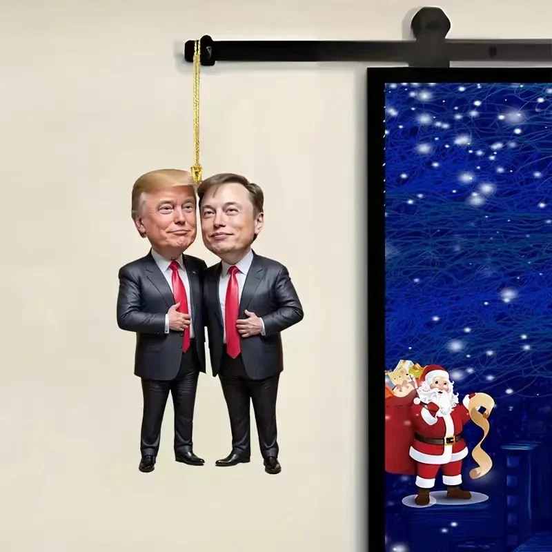 1pc Trump Musk -Inspired Acrylic Christmas Decor Hanging Ornament Car and Tree Perfect Holiday Gift Funny Cartoon Pendants