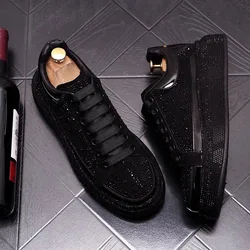 italian brand designer mens fashion rhinestone shoes lace-up original leather shoe punk rock platform sneakers stylish footwear
