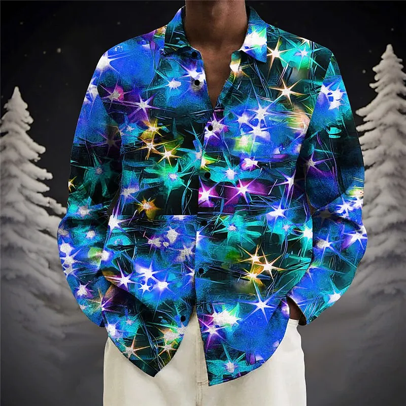 New Atmosphere Men's Shirt Fashion 3D Lamp Printed Pattern Men's Tops Casual Design Single Breasted Long Sleeve Shirts 2024