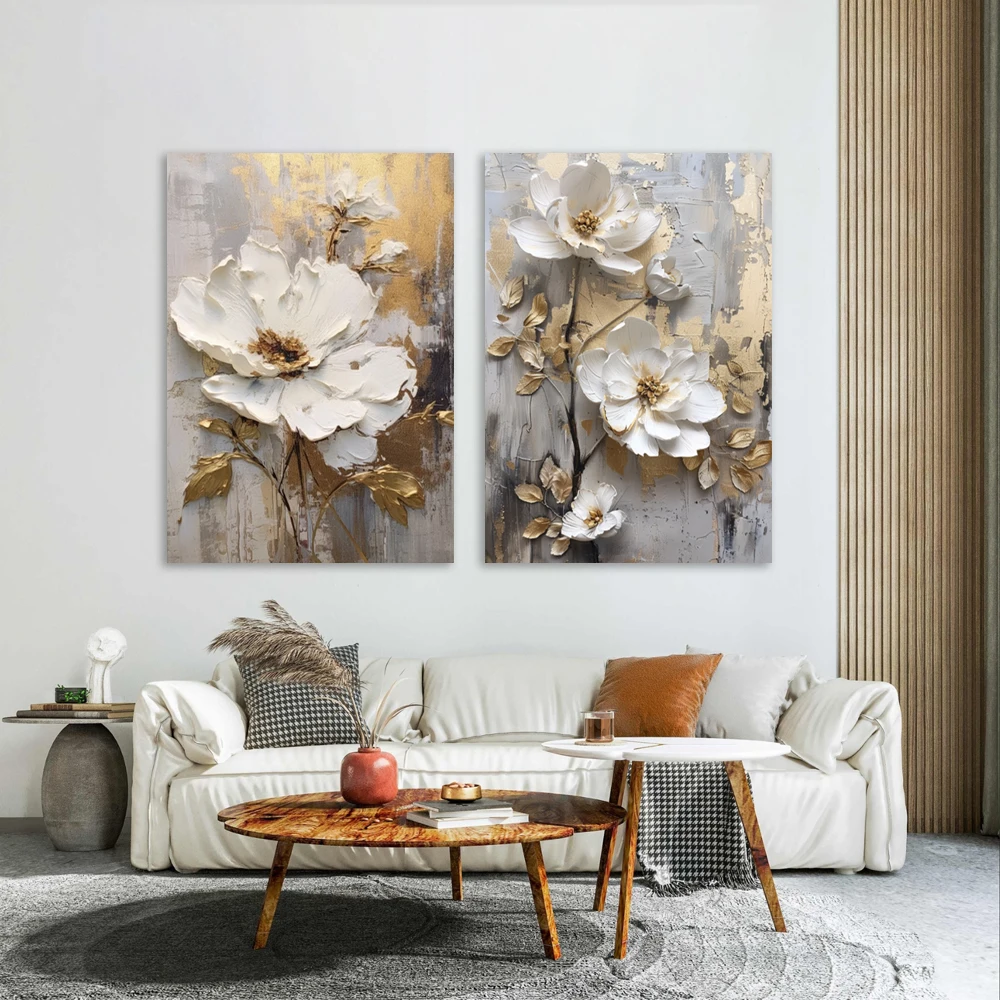 Abstract White Flowers Posters And Prints Canvas Painting Wall Art Picture For Living Room Bedroom Plants Decoration No Frame