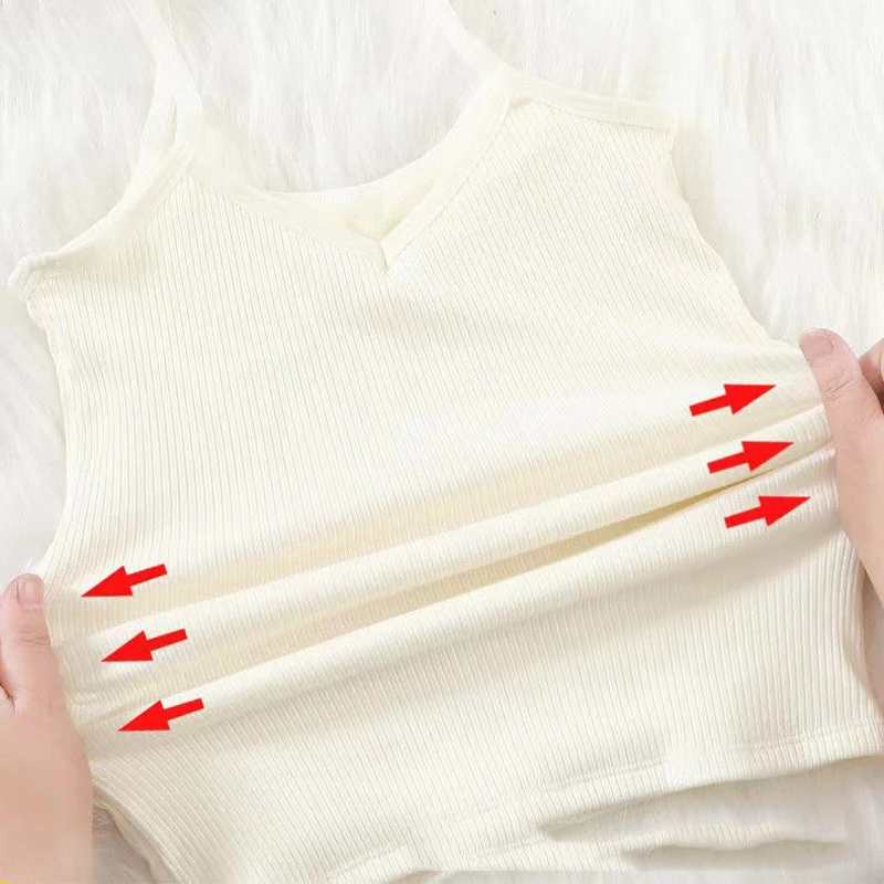 Camisola de Forro Polar Súper Elástica para Mujer, Cuello en V, Térmica, Sin Mangas, para Uso Diario, Top Interior de Cuello Bajo para Combinar en Capas