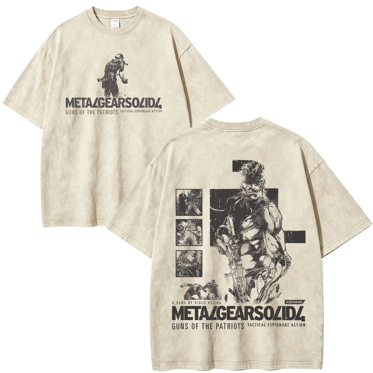 Metal Gear Solid 4 Guns of The Patriots MGS4 Old Snake Game Vintage Washed T-shirts Men Women Clothing Short Sleeve T Shirt Tops