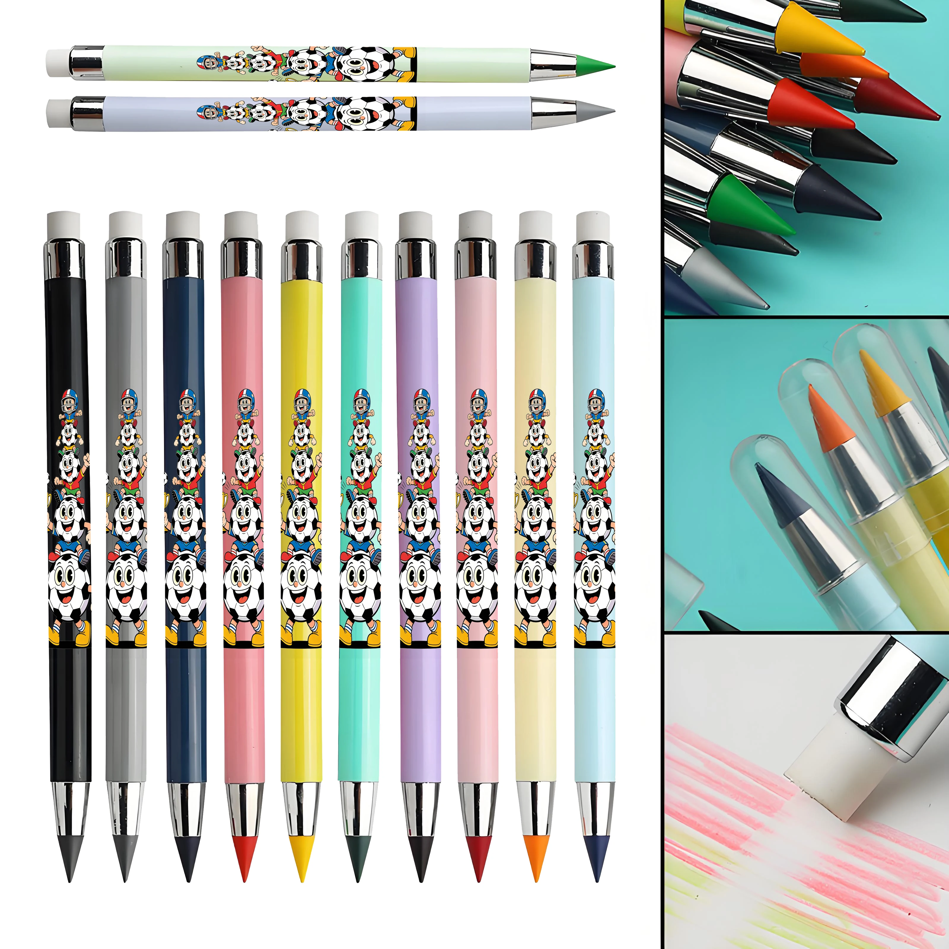 12 قطعة من قلم الرصاص الأبدي بنمط موضوع كرة القدم الإبداعي، لون معكرون ليس من السهل كسر رسم الطالب، رسم لون الرصاص.