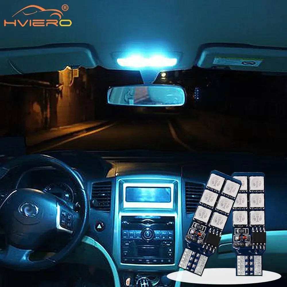 2Pcs Auto Interior Decoration Lamp T10 W5W 5050 Atmosphere Car Light RGB 12LED with Remote Controller Colorful Reading Blub 12V