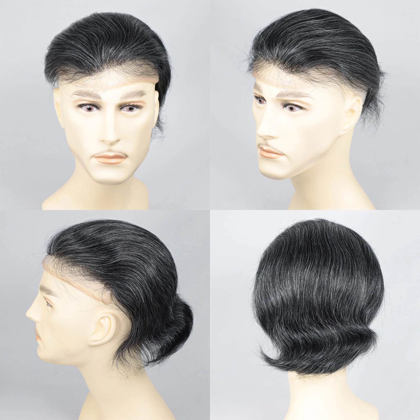 نظام الشعر المستعار للرجال 1B10/1B20/1B50 رمادي مع الدانتيل الأمامي وقاعدة PU أحادية رجل شعر مستعار 8x10 وحدة استبدال الشعر البشري #4