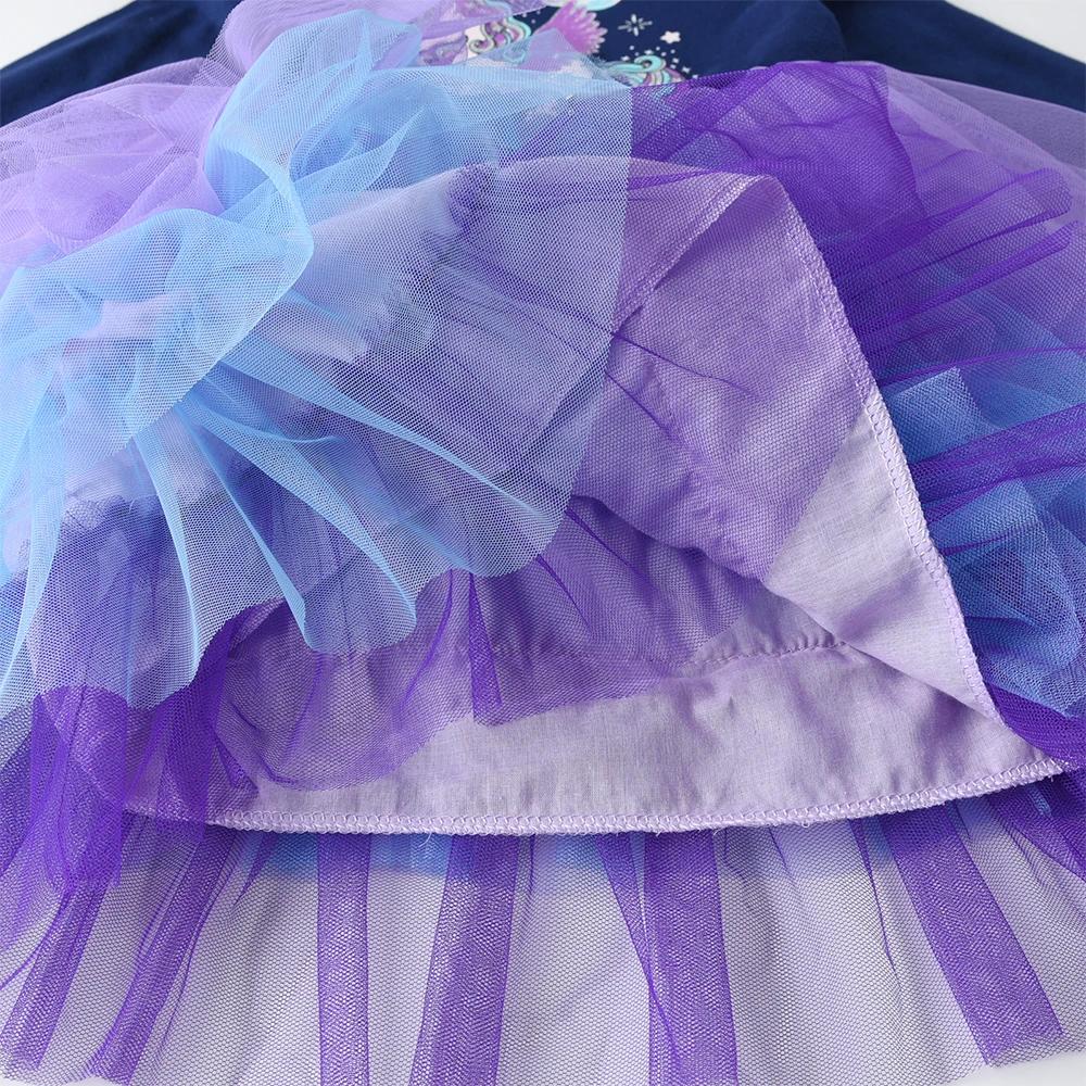 DXTON Prinzessinnen-Mesh-Kleid für Mädchen, Einhorn, geschichtetes Mesh-Kleid, Kindergeburtstagskleidung, langärmelig, Herbstkleid für Babys und Kinder – Detail 6