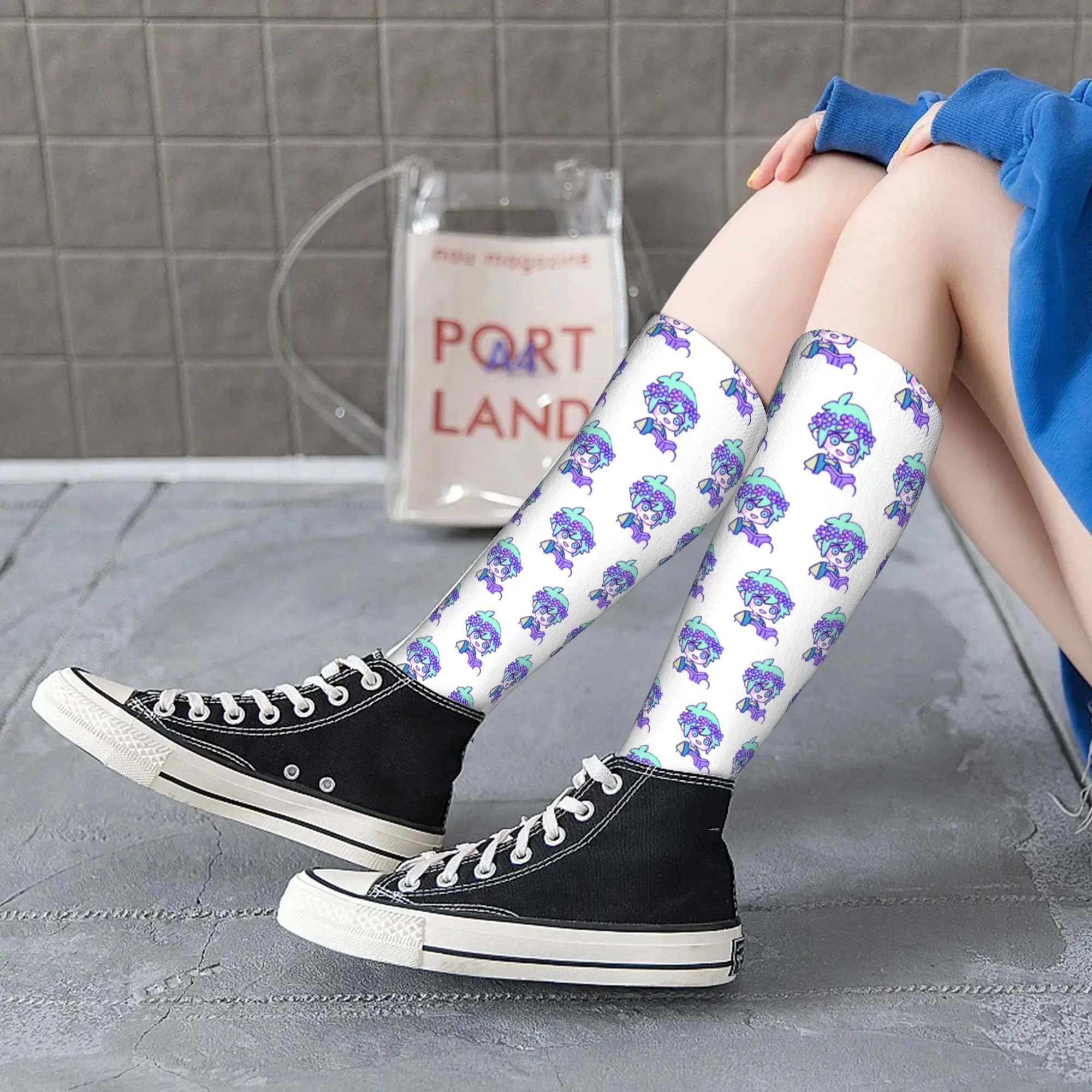 All Seasons Crew Stockings Cute Basil Omori Emote Socks Harajuku Casual Hip Hop Long Socks Accessories for Men Women Gifts