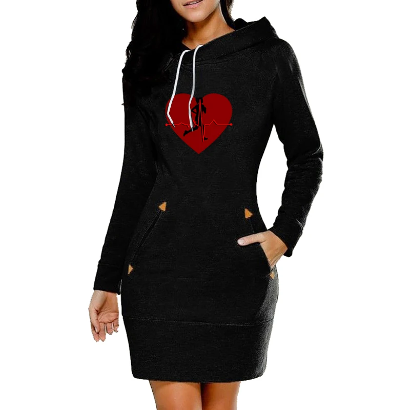 

Women Hoodie Dress Autumn Fashion Printed Long Sleeve Hooded Dresses Female Vintage Christmas Mujer Sweatshirt Streetwear