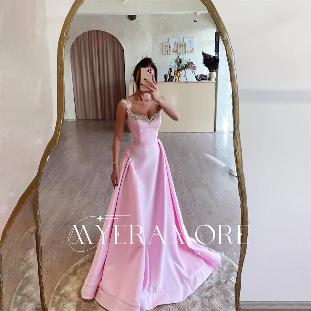 

Chic Evening Dress For Woman Elegant Sweetheart Neck Applique Prom Dress Spaghetti Strap A-line Pleated Formal Events Customized