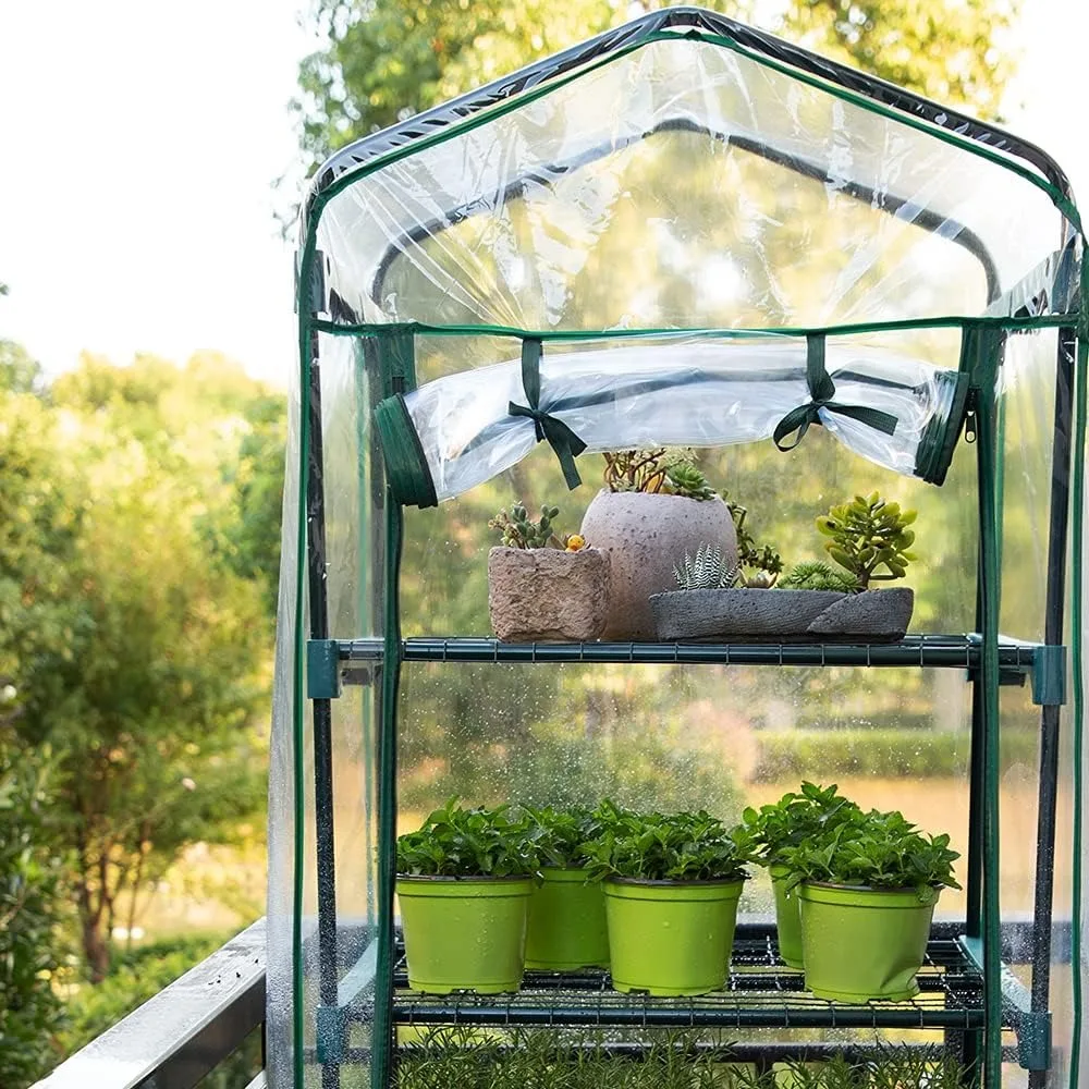 

Garden 5 Tier Mini Greenhouse - 75'' H x 27'' L x 19'' W - Sturdy Portable Shelves with PVC Cover - Small Porch Green
