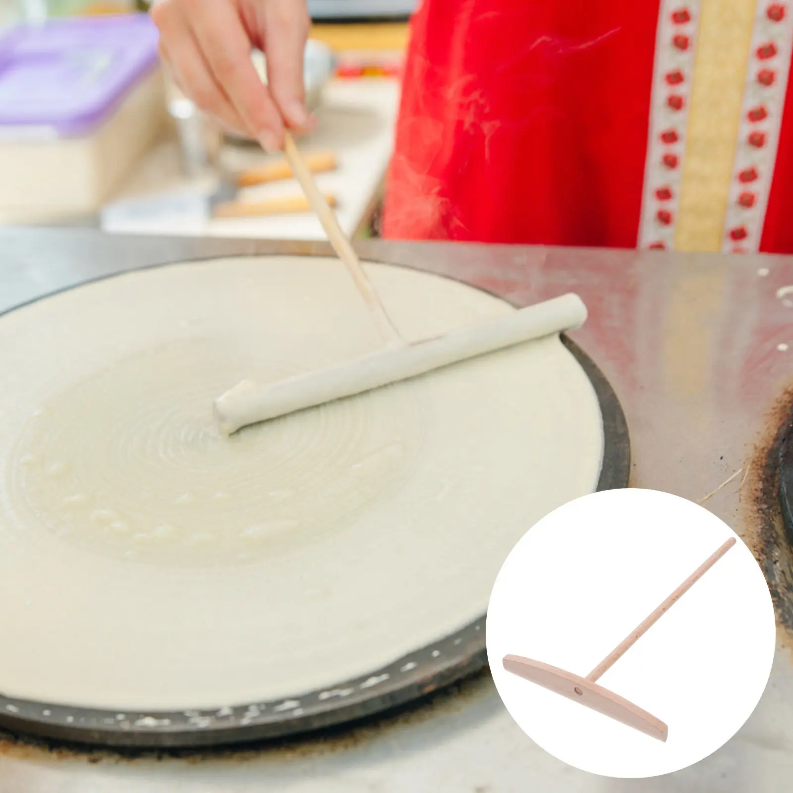 Solid Wood Crepe Spreader Tool T-Shaped Kitchen Pancake Spreader Multi-Function Spreading Tool for Healthy Convenient Breakfast