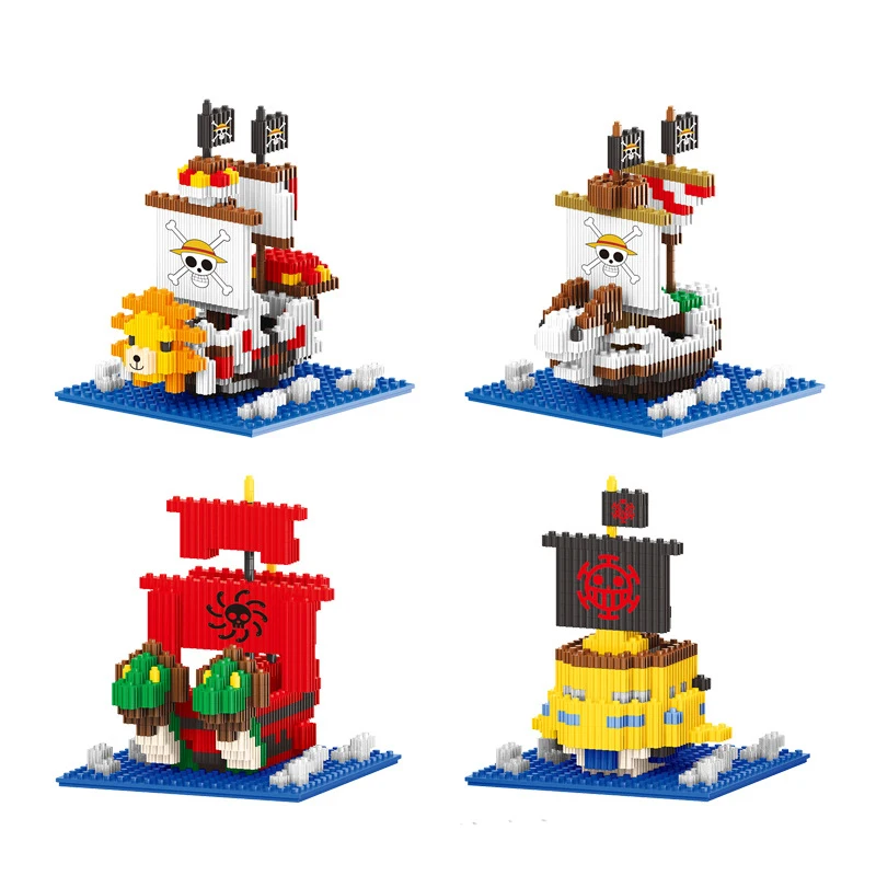 Thousand Sunny Micro Building Blocks Linkgo One Piece Pirate Ship Polortang Going Merry Model Connection Mini Bricks Figure Toys