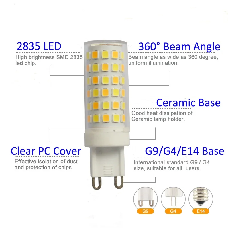 wholesale Lámpara LED G9 más brillante AC110V 220V 5W 15W 25W Bombilla LED de cerámica SMD2835 Foco blanco cálido/frío reemplaza la luz halógena