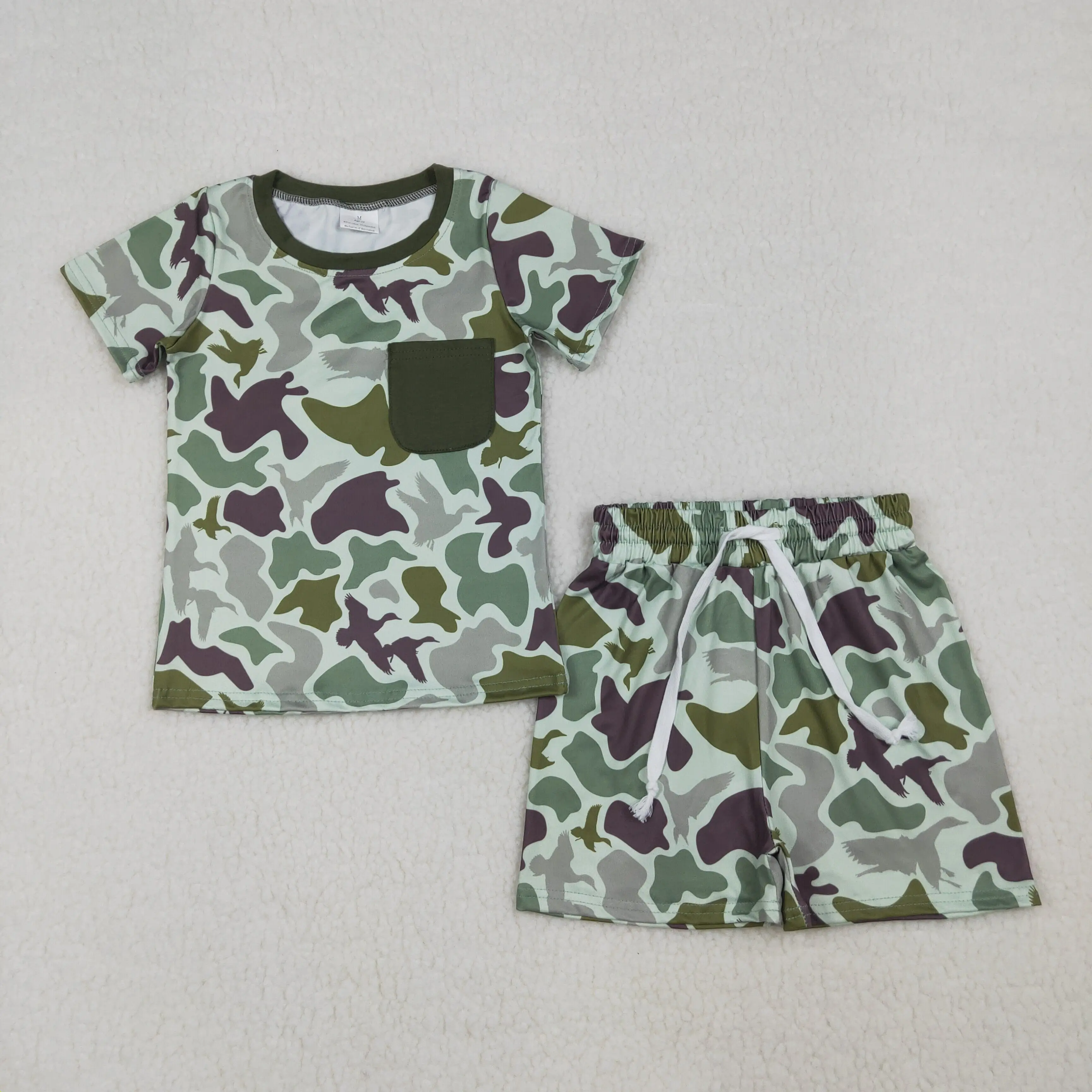 Wholesale Children Short Sleeves Shirt Toddler Pockets Green Camo Ducks Shorts Kids Boys Outfit Baby Boy Summer Set Clothes