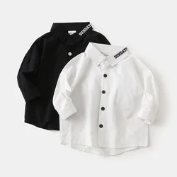 2024 Autumn Children Boy 1-6 Years Shirt Korean Style Solid Flip Collar Kid Boy Tops Soft Pure Cotton Toddler Boy Overshirt