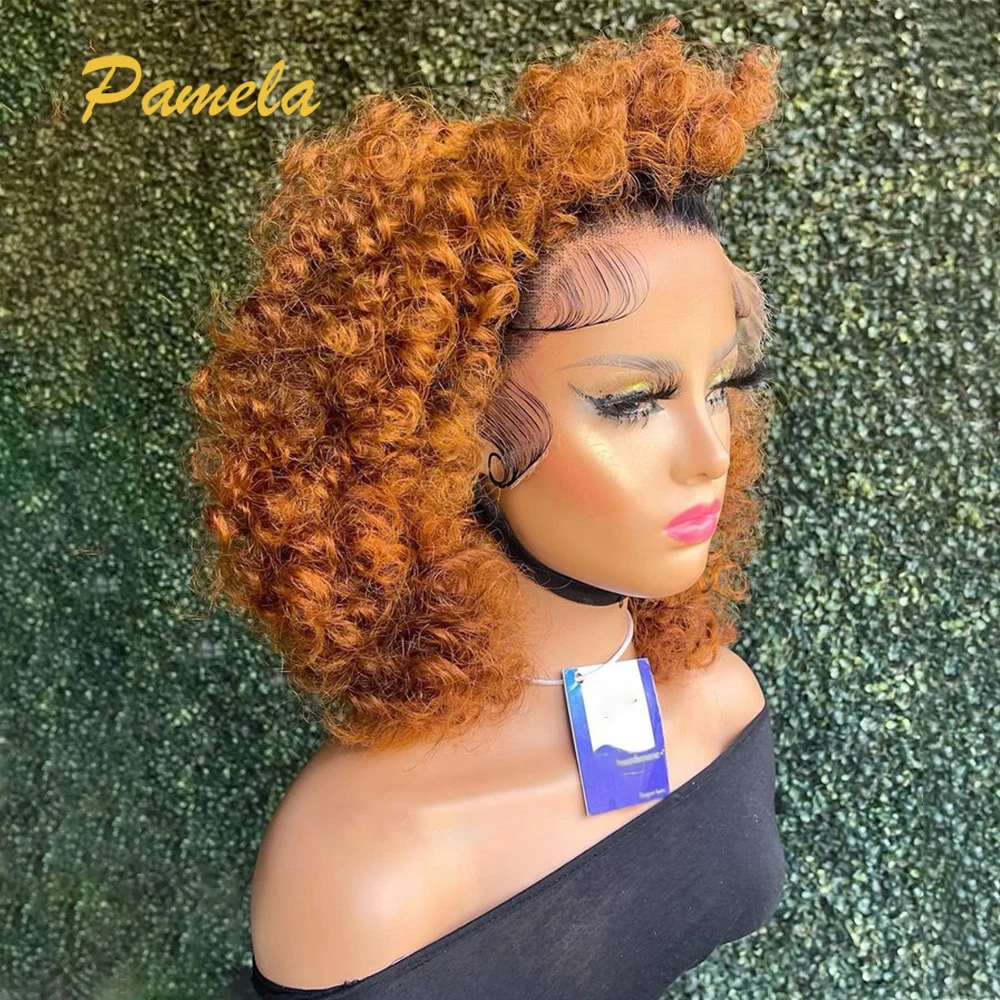 13x4 Ombre Ingwer Orange Kurze Bob Menschliches Haar Perücken Brasilianische 1b/orange Farbige Lockige 180% Dichte Spitze frontal Perücken Für Frauen