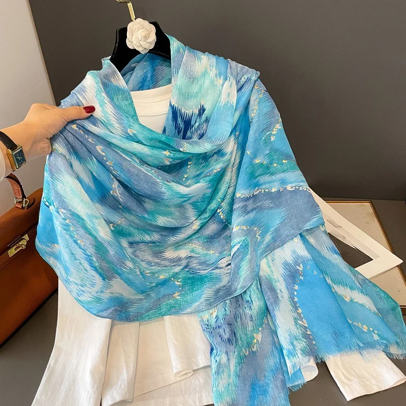 Ombre Tie Dye Wavy Bronzing Scarf Thin Breathable  Viscose Shawl Summer Casual Sunscreen Travel Scarves Women Muslim Hijab Sjaal