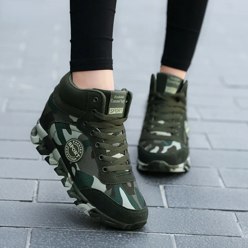 Fashion Camouflage Sneakers Women Hide Heel Canvas Casual Shoes Woman Platform High Top Sneakers Wedge Outdoor Sports Shoes