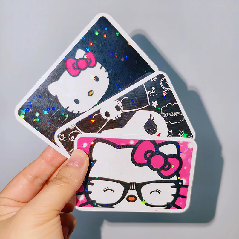 

Аниме Sanrios Hello Kitty Kuromi звезда Блестящий узор фронтальная крейт дебетовая карта наклейки Kawaii Мультфильм водонепроницаемая пленка Обложка