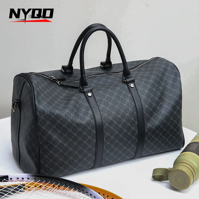 Bolso de viaje negro de negocios a la moda para hombre, bolso de equipaje de viaje de gran capacidad, bolso con estampado clásico, bolsos de hombro para hombre