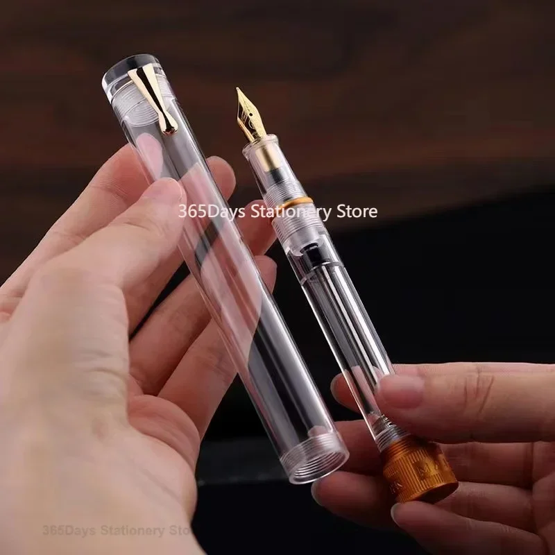 New MAJOHN V1 Transparent Resin Demonstration Vacuum Filling Inking Fountain Pen #26 Nib Gold-Plated Nib Daily Writing Gift Pen