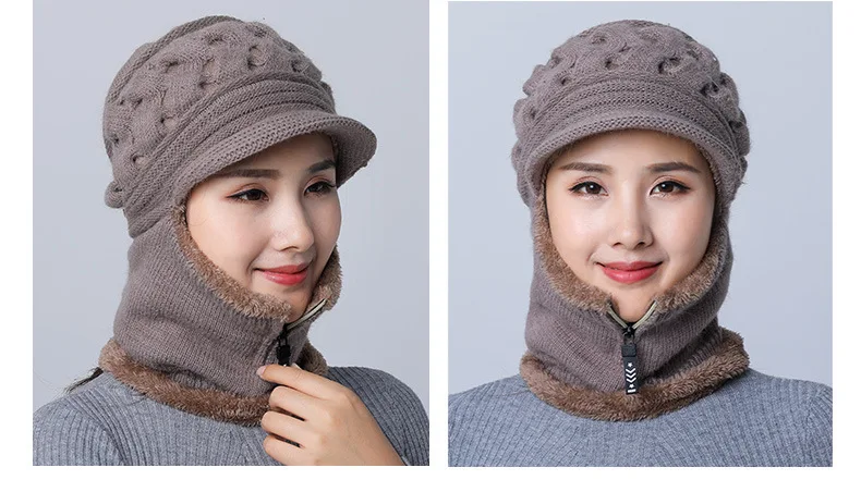 Frauen Gestrickte Schal Maske Hut Set Winter Warme Beanie Hut Elastische Weiche Gestrickte Gehörschutz Winddicht Schnee Ski Cap Einteilige hut – Detail 8