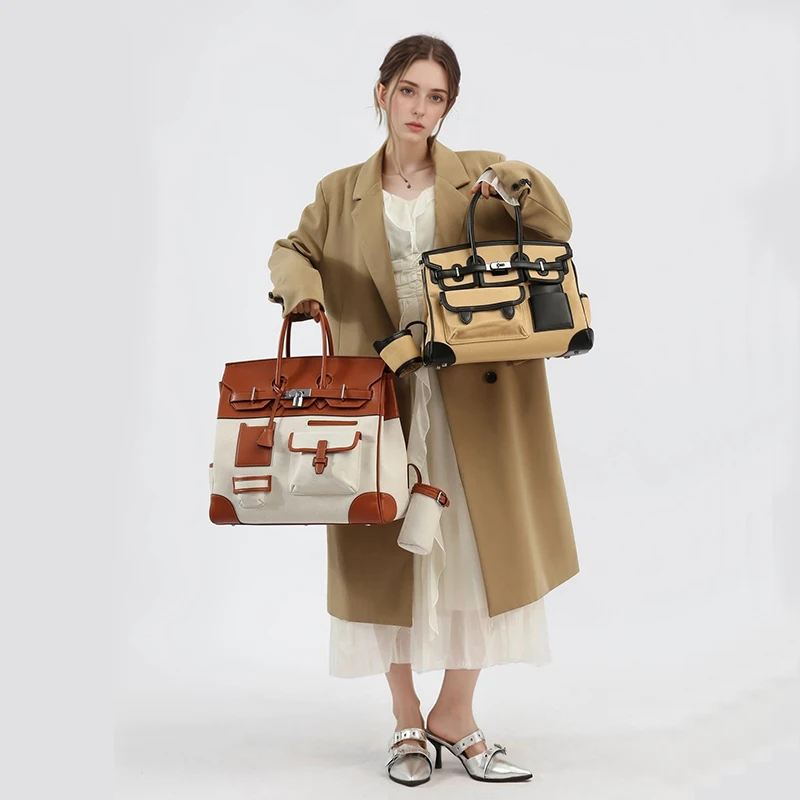 جديد التباين قماش اللون مطابقة المحمولة اضافية كبيرة البلاتين حقيبة الترفيه حقيبة السفر حقيبة الكتف متدلي