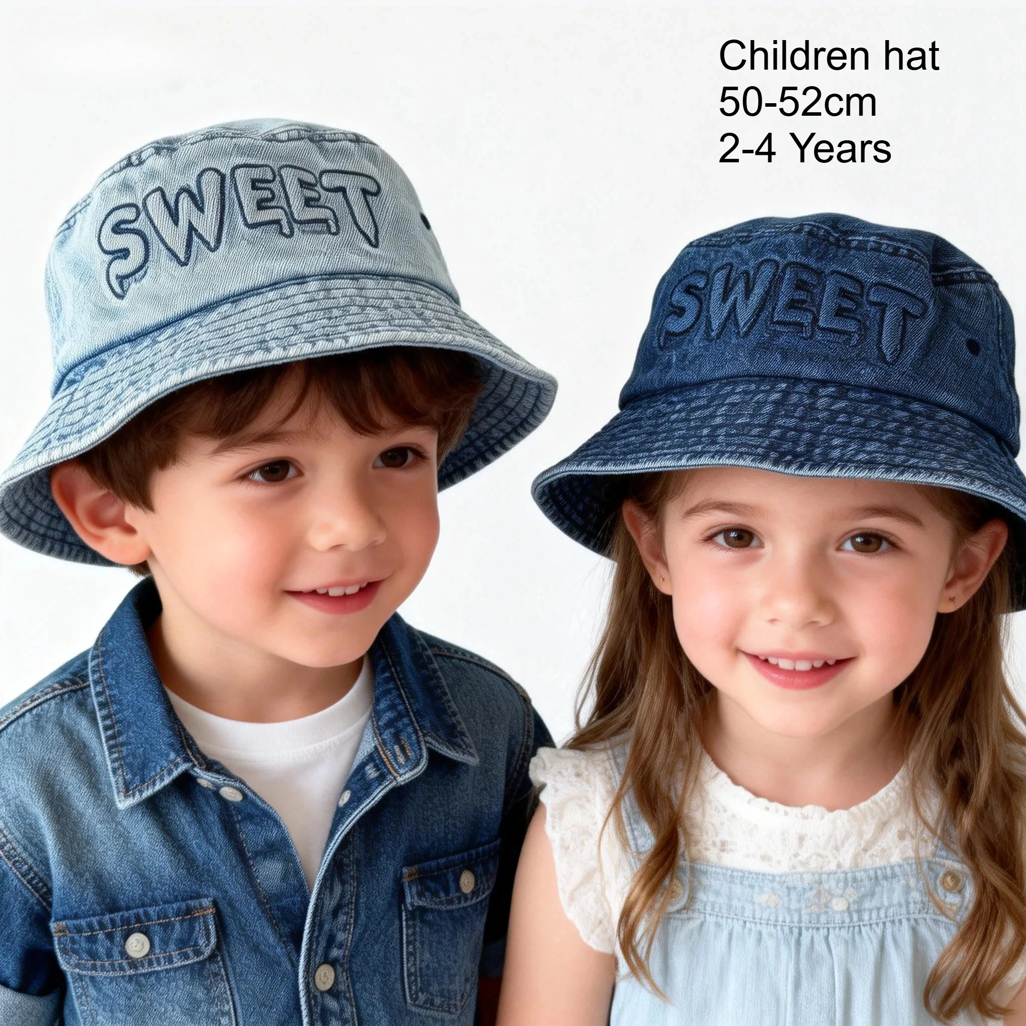 

Детская летняя модная солнцезащитная шляпа для девочек и мальчиков, 50-52 см, 2-4 года, новая весенняя джинсовая шляпа-панама, классическая детская кепка из выстиранного денима