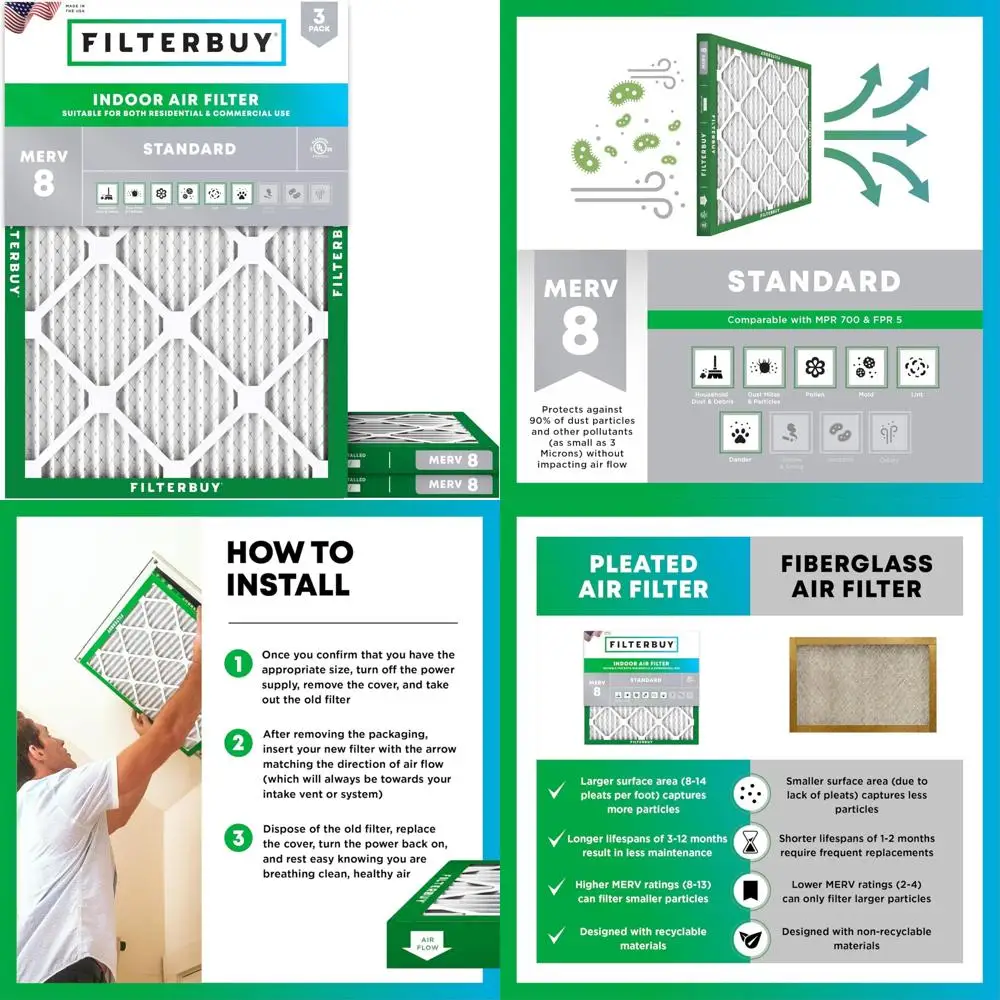 

Electrostatic Pleated Air Filters MERV 8 Dust Defense Replacement 3-Pack HVAC AC Furnace Filters for 30x36x1 Inch